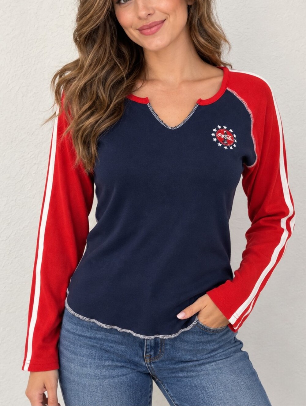 Vintage Coca-Cola 1980s Navy with Red Raglan Long Sleeve T-shirt
